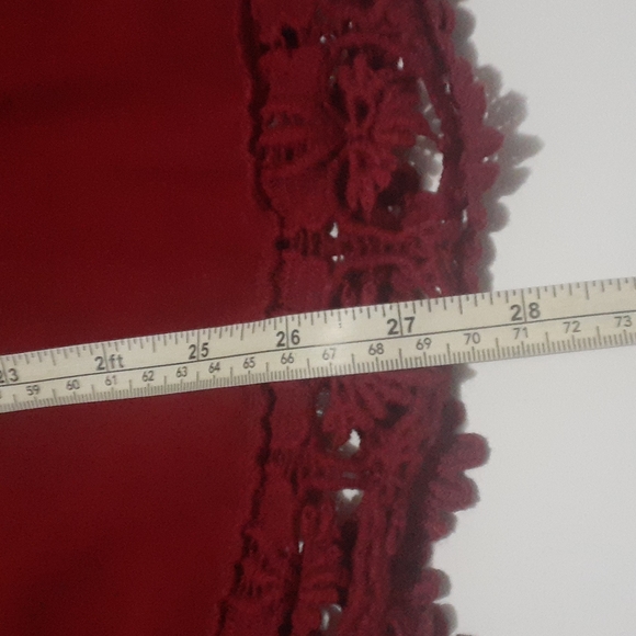 Umgee Red Baby Doll Dress Empire Waist Off the Shoulder Lace Maroon Peasant L - Picture 10 of 13